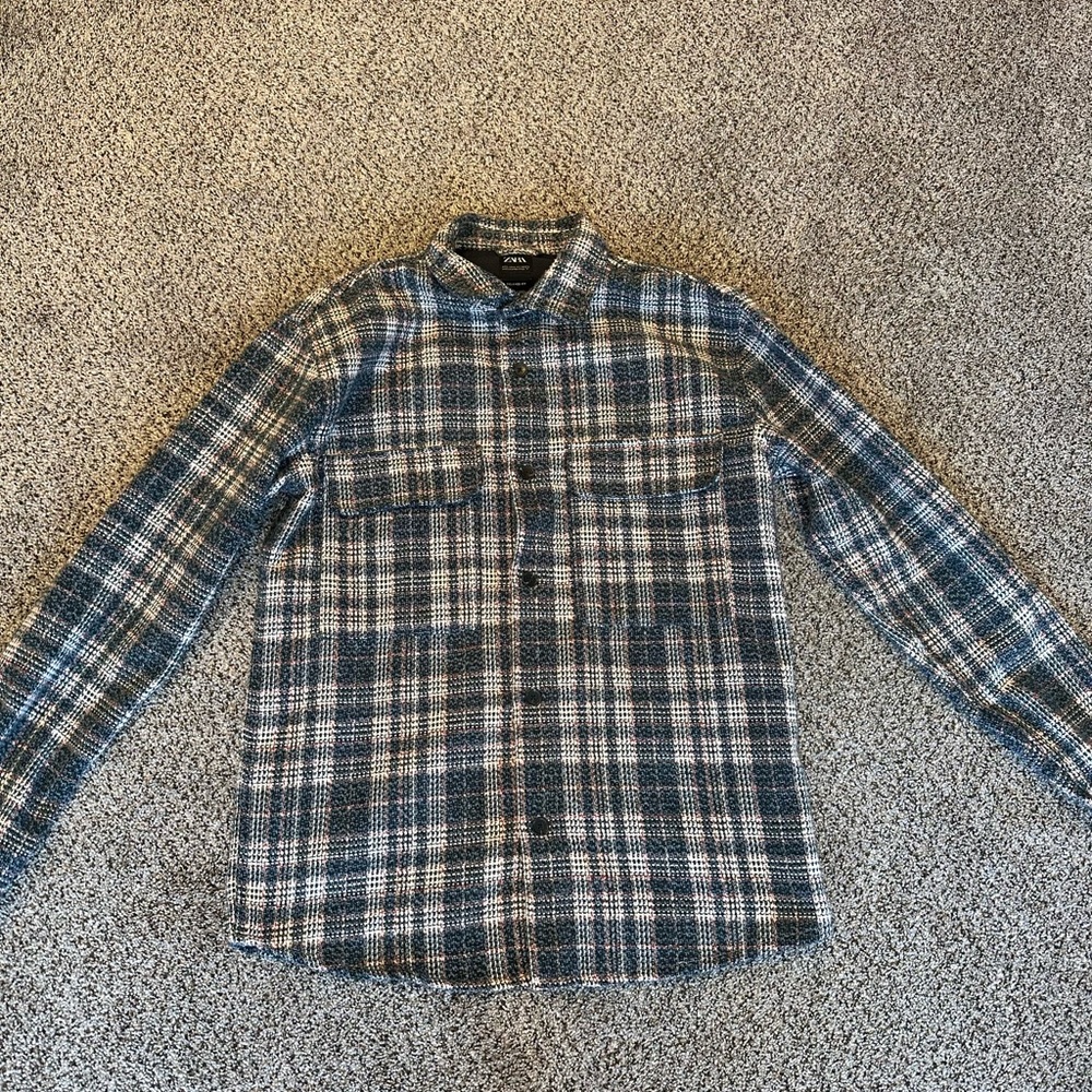 Zara Men's Blue Plaid Shirt
